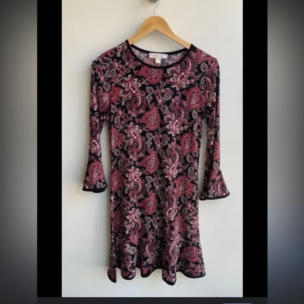 Michael Kors | Red Paisley Print 3/4 Bell sleeve A Line Dress | M